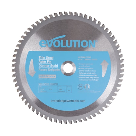 Evolution 7-1/4" Thin Steel Cutting Blade, 5/8" Arbor 7-1/4BLADEST